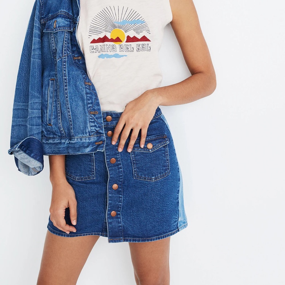 Madewell Stretch Denim Straight Mini Skirt: Pieced Edition